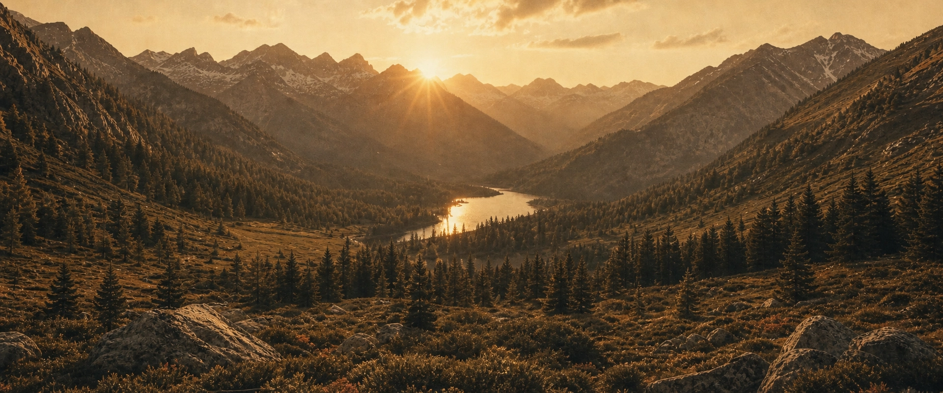 Mountain valley at golden hour
